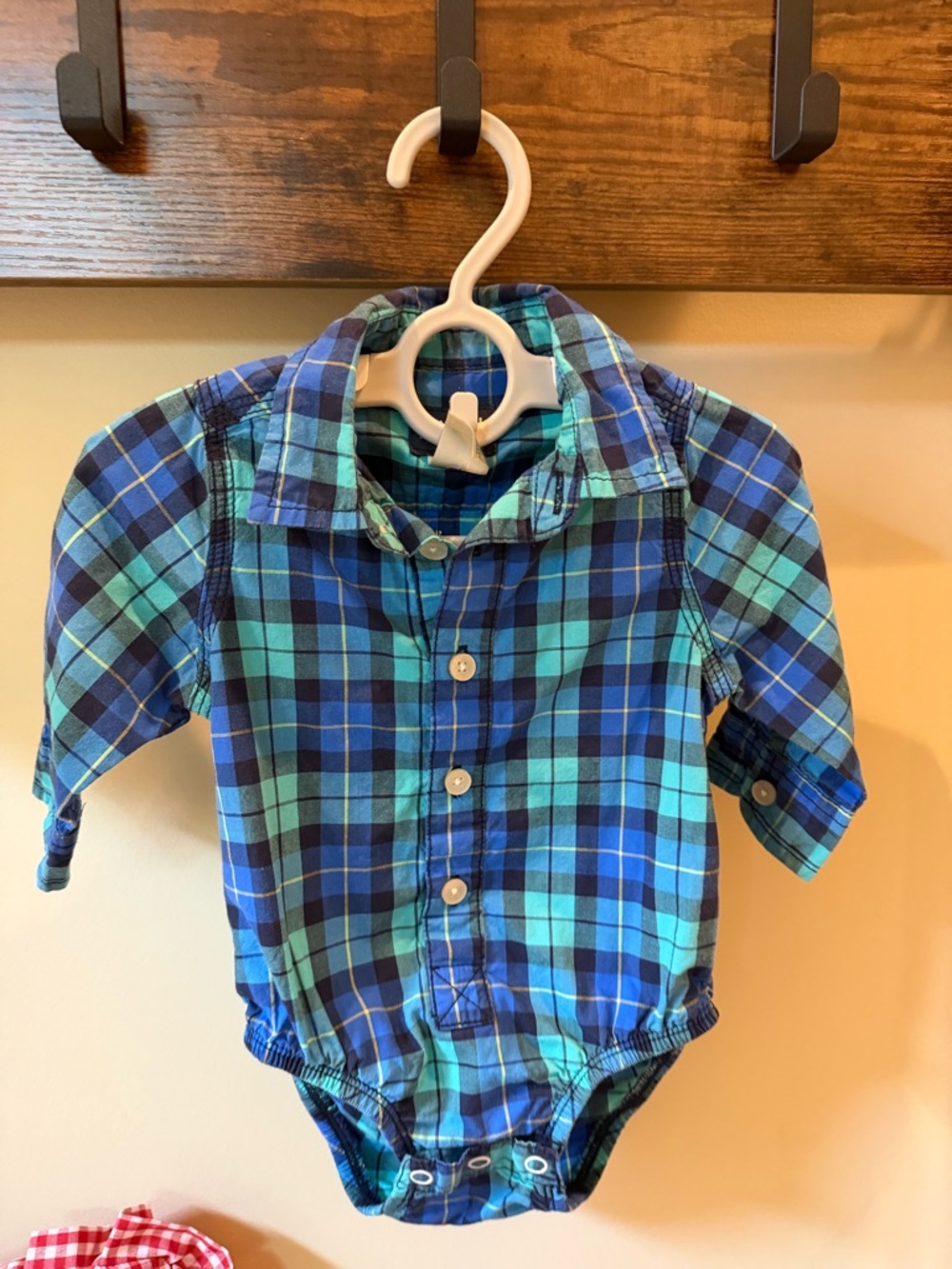 OshKosh B'Gosh Baby Boys Blue & Green Plaid One Piece Bodysuit Size 6 Months